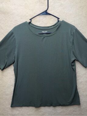 Nine West Womens Soft Spun T Shirt Size XXL Green Ribbed Short Sleeve